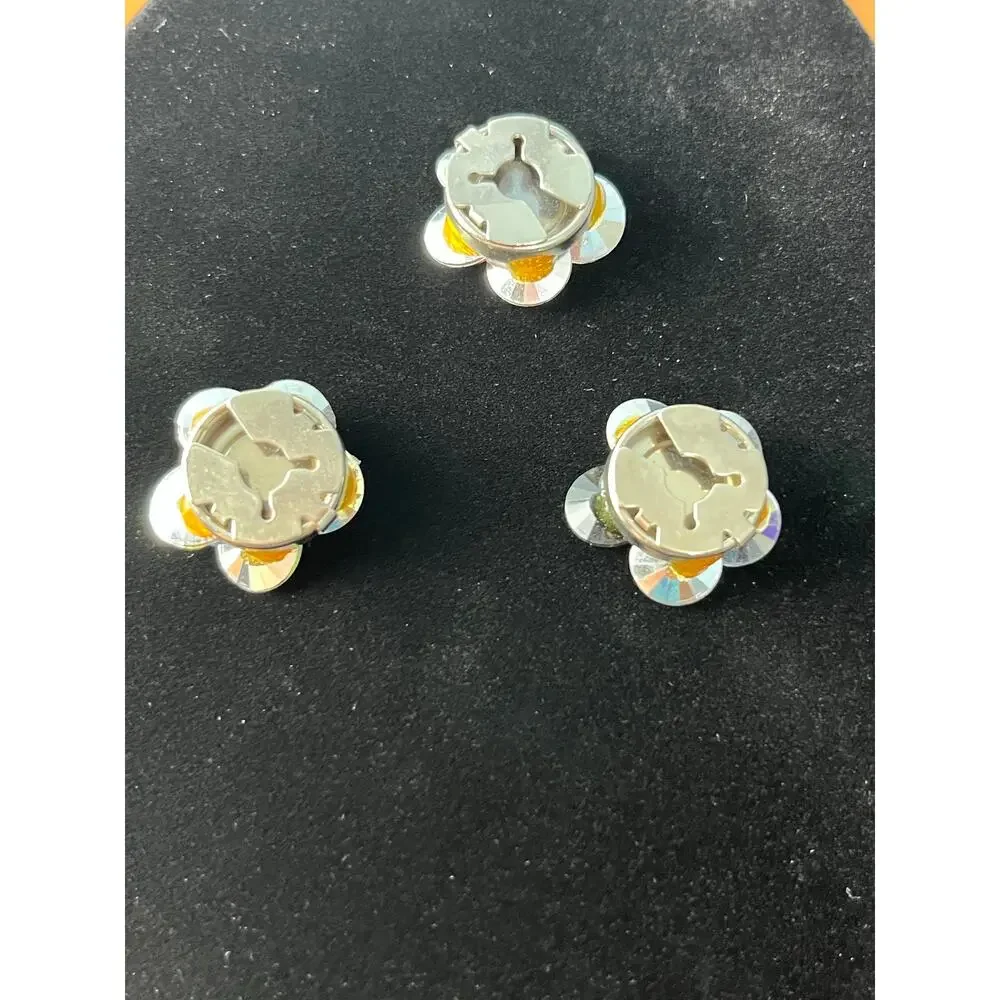 Vintage Rhinestone Button Covers Rainbow Flower Cluster Clip Set of 3